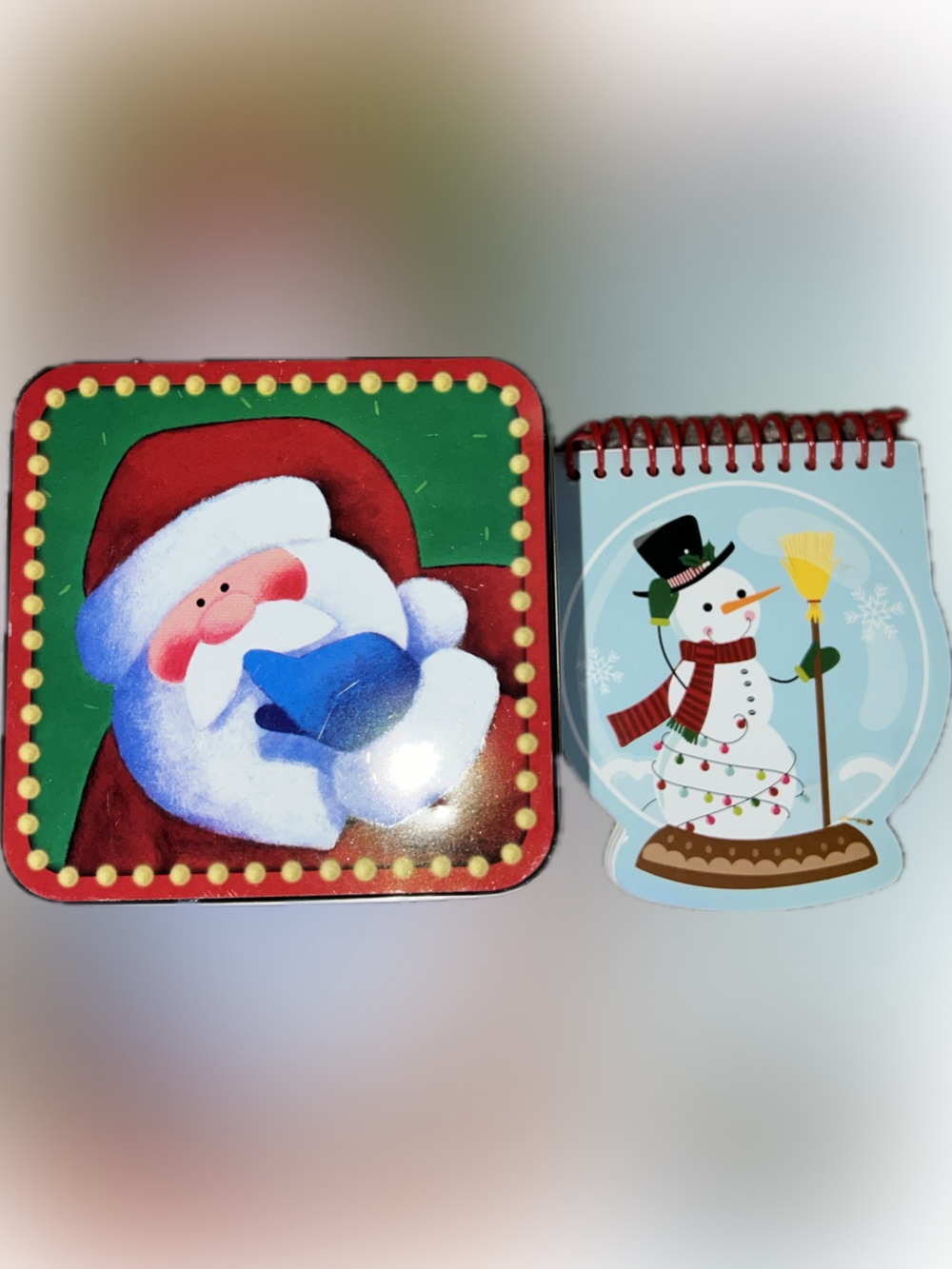 Set Of Christmas Santa Tin Snowman Note Pad Christmas Holiday Winter